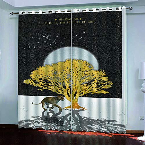 OUSIKA 3D Löwen Vor Goldenen Bäumen He Gardinen Mit Ösen 2Er Set Drucken Vorhänge 234x230Cm Modern Wohnzimmer Polyester Küche Fenster Schlafzimmer Weich Verdunklungsvorhänge Thermo Blickdichte von OUSIKA