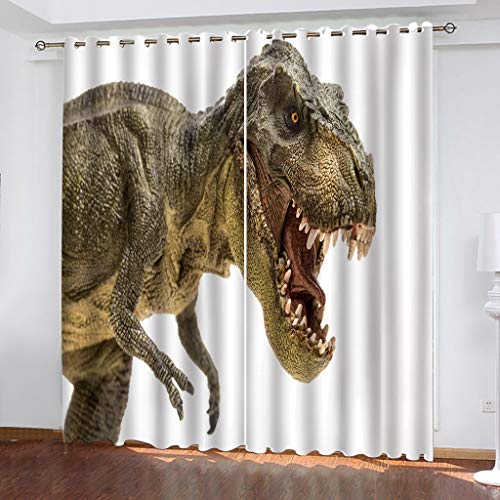 OUSIKA 3D Tier Dinosaurier Kreativ He Gardinen Mit Ösen 2Er Set Drucken Vorhänge 234x230Cm Modern Wohnzimmer Polyester Küche Fenster Schlafzimmer Weich Verdunklungsvorhänge Thermo Blickdichte von OUSIKA