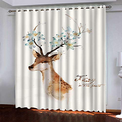 OUSIKA 3D Tier Elch Kunst He Gardinen Mit Ösen 2Er Set Drucken Vorhänge 234x230Cm Modern Wohnzimmer Polyester Küche Fenster Schlafzimmer Weich Verdunklungsvorhänge Thermo Blickdichte von OUSIKA