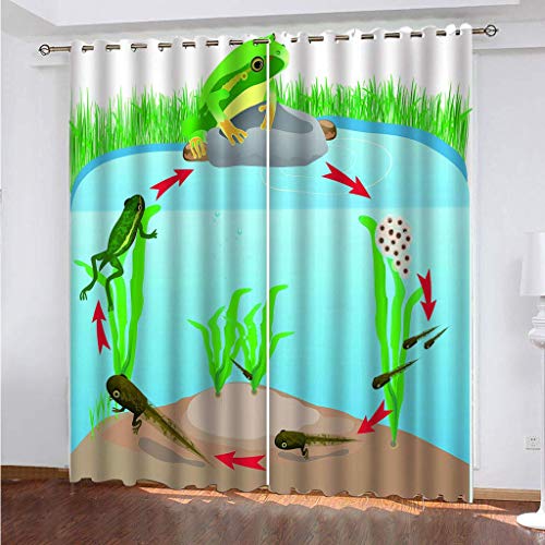 OUSIKA 3D Tier Frosch He Gardinen Mit Ösen 2Er Set Drucken Vorhänge 234x230Cm Modern Wohnzimmer Polyester Küche Fenster Schlafzimmer Weich Verdunklungsvorhänge Thermo Blickdichte von OUSIKA