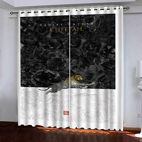 OUSIKA 3D Tier Gepard He Gardinen Mit Ösen 2Er Set Drucken Vorhänge 234x230Cm Modern Wohnzimmer Polyester Küche Fenster Schlafzimmer Weich Verdunklungsvorhänge Thermo Blickdichte von OUSIKA