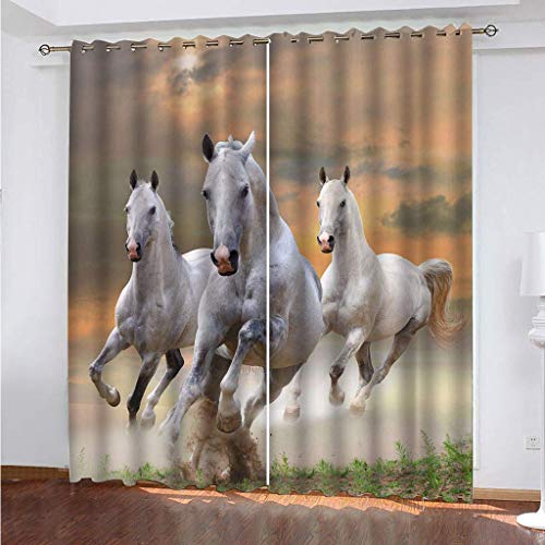 OUSIKA 3D Tier Pferd Rennt He Gardinen Mit Ösen 2Er Set Drucken Vorhänge 234x230Cm Modern Wohnzimmer Polyester Küche Fenster Schlafzimmer Weich Verdunklungsvorhänge Thermo Blickdichte von OUSIKA