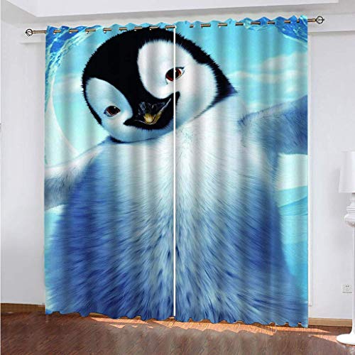 OUSIKA 3D Tier Pinguin He Gardinen Mit Ösen 2Er Set Drucken Vorhänge 234x230Cm Modern Wohnzimmer Polyester Küche Fenster Schlafzimmer Weich Verdunklungsvorhänge Thermo Blickdichte von OUSIKA