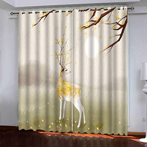 OUSIKA 3D Tier Sika-Hirsch He Gardinen Mit Ösen 2Er Set Drucken Vorhänge 234x230Cm Modern Wohnzimmer Polyester Küche Fenster Schlafzimmer Weich Verdunklungsvorhänge Thermo Blickdichte von OUSIKA