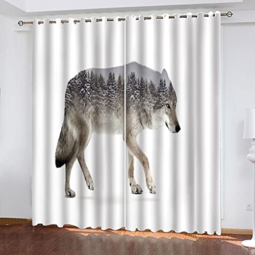 OUSIKA 3D Tier Wolf Kreativ Gardinen Mit Ösen Set Drucken Vorhänge Modern Wohnzimmer Polyester Gardinen 140x240Cm Küche Fenster Schlafzimmer Blickdichte Dekor Für Jungs Jugendliche von OUSIKA