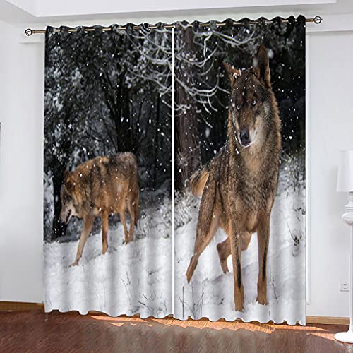 OUSIKA 3D Tier Wolf Schneelandschaft Gardinen Mit Ösen Set Drucken Vorhänge Modern Wohnzimmer Polyester Gardinen 140x240Cm Küche Fenster Schlafzimmer Blickdichte Dekor Für Jungs Jugendliche von OUSIKA