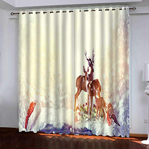 OUSIKA 3D Wintertier Elch Schneelandschaft Gardinen Mit Ösen Set Drucken Vorhänge Modern Wohnzimmer Polyester Gardinen 140x240Cm Küche Fenster Schlafzimmer Blickdichte Dekor Für Jungs Jugendliche von OUSIKA