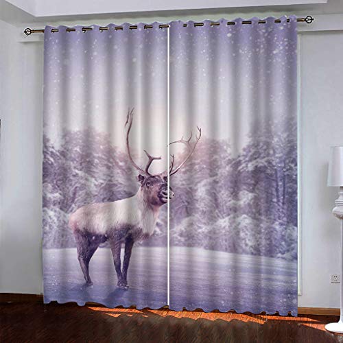 OUSIKA 3D Wintertier Elch Wald Gardinen Mit Ösen Set Drucken Vorhänge Modern Wohnzimmer Polyester Gardinen 140x240Cm Küche Fenster Schlafzimmer Blickdichte Dekor Für Jungs Jugendliche von OUSIKA