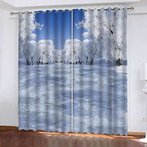 OUSIKA 3D Wintertier Wald Schneelandschaft Gardinen Mit Ösen Set Drucken Vorhänge Modern Wohnzimmer Polyester Gardinen 140x240Cm Küche Fenster Schlafzimmer Blickdichte Dekor Für Jungs Jugendliche von OUSIKA