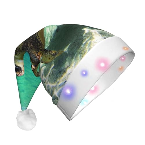 OUSIKA Meeresschildkröte Weihnachtsmütze Lustige Plüsch Weihnachtsmütze mit bunten LED-Lichtern Weihnachten Erwachsene Leuchtende Hüte für Neujahr Festliches Partyzubehör von OUSIKA
