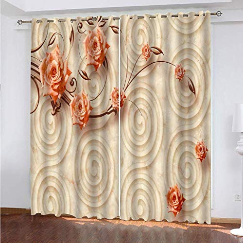 OUSIKA Schlafzimmer Vorhang 3D Kreative Rosenblüten Mädchen Polyester 2 Stück Ösenvorhang Blickdicht 264x214Cm Gardinen Druck Verdunkelung Vorhänge Für Kinderzimmer Wohnzimmer Fenster Thermovorhang von OUSIKA