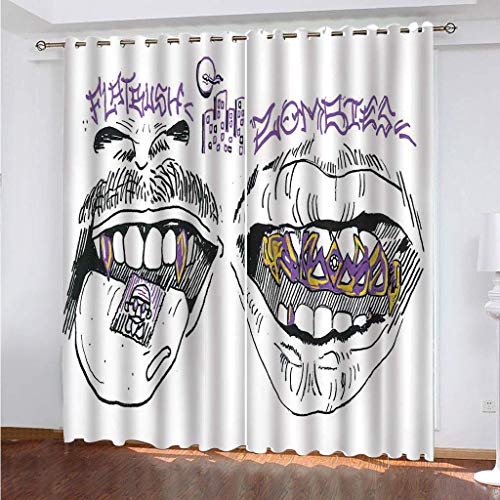 OUSIKA Schlafzimmer Vorhang 3D Kreativer Munddruck Mädchen Polyester 2 Stück Ösenvorhang Blickdicht 264x214Cm Gardinen Druck Verdunkelung Vorhänge Für Kinderzimmer Wohnzimmer Fenster Thermovorhang von OUSIKA