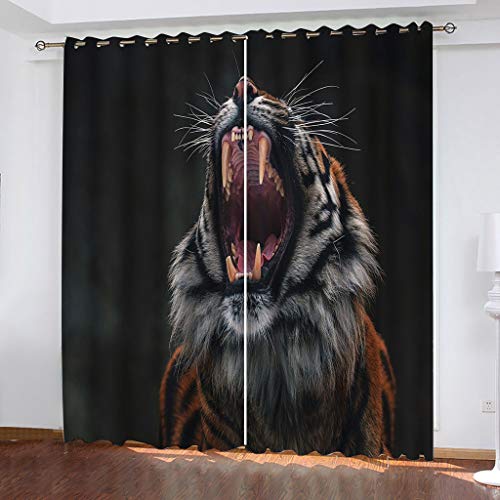 OUSIKA Schlafzimmer Vorhang 3D Tier Tiger Heult Mädchen Polyester 2 Stück Ösenvorhang Blickdicht 264x214Cm Gardinen Druck Verdunkelung Vorhänge Für Kinderzimmer Wohnzimmer Fenster Thermovorhang von OUSIKA
