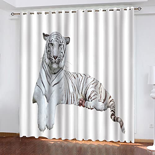 OUSIKA Schlafzimmer Vorhang 3D Tier Weißer Tiger Mädchen Polyester 2 Stück Ösenvorhang Blickdicht 264x214Cm Gardinen Druck Verdunkelung Vorhänge Für Kinderzimmer Wohnzimmer Fenster Thermovorhang von OUSIKA