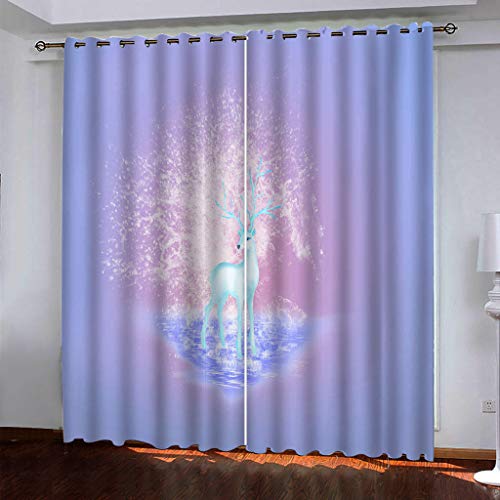 OUSIKA Schlafzimmervorhänge 160x200Cm Bedruckte Sonnenschutzvorhänge, Fenster 3D Tier Elch Violette Kunst Vorhang Blickdicht Mit Ösen Für Gardinen Geeignet Für Balkon, Wohnzimmer, Kinderzimmer von OUSIKA