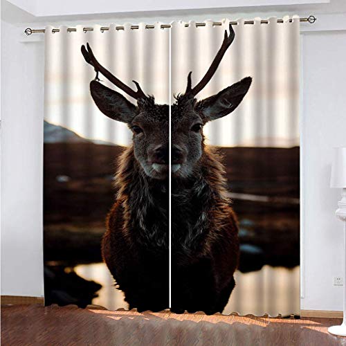 OUSIKA Schlafzimmervorhänge 160x200Cm Bedruckte Sonnenschutzvorhänge, Fenster 3D Tier Elch Vorhang Blickdicht Mit Ösen Für Gardinen Geeignet Für Balkon, Wohnzimmer, Kinderzimmer von OUSIKA