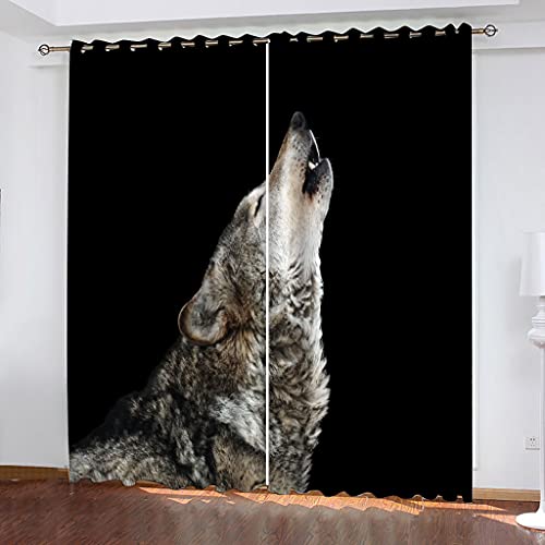 OUSIKA Schlafzimmervorhänge 160x200Cm Bedruckte Sonnenschutzvorhänge, Fenster 3D Tier Wolf Vorhang Blickdicht Mit Ösen Für Gardinen Geeignet Für Balkon, Wohnzimmer, Kinderzimmer von OUSIKA
