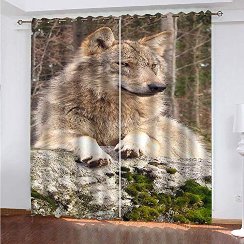 OUSIKA Schlafzimmervorhänge 160x200Cm Bedruckte Sonnenschutzvorhänge, Fenster 3D Tier Wolf Vorhang Blickdicht Mit Ösen Für Gardinen Geeignet Für Balkon, Wohnzimmer, Kinderzimmer von OUSIKA