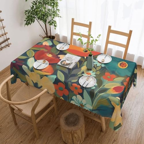 OUSIKA Sommer-Tischdecke mit Blumenmuster, flecken- und knitterfrei, rechteckig, waschbar, Tischdecke für Küche, Esszimmer, Tischdekoration, 137 x 183 cm von OUSIKA