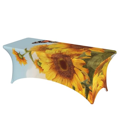 OUSIKA Tischdecke, Sonnenblume mit Schmetterling, dehnbar, rechteckig, waschbar, für Party, Hochzeit, Cocktail, Bankett, Festival, 1,8 m OUSIKA Tischdecke, Sonnenblume mit Schmetterling, dehnbar, rechteckig, waschbar, für Party, Hochzeit, Cocktail, Bankett, Festival, 1,8 m von OUSIKA