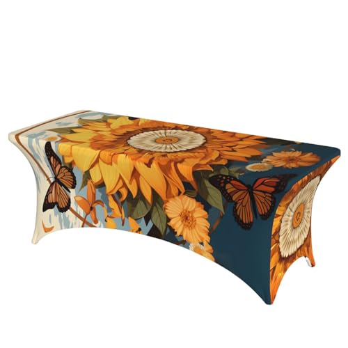 OUSIKA Tischdecke mit Sonnenblumen-Motiv umgeben von Schmetterlingen, dehnbar, rechteckig, waschbar, für Party, Hochzeit, Cocktail, Bankett, Festival, 1,8 m OUSIKA Tischdecke mit Sonnenblumen-Motiv umgeben von Schmetterlingen, dehnbar, rechteckig, waschbar, für Party, Hochzeit, Cocktail, Bankett, Festival, 1,8 m von OUSIKA