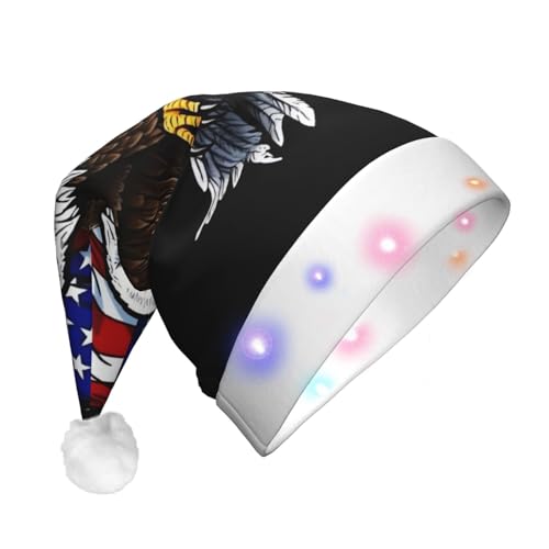 OUSIKA USA-Flagge, patriotischer Adler, Weihnachtsmannmütze, lustige Plüsch-Weihnachtsmütze mit bunten LED-Lichtern, für Erwachsene, leuchtende Hüte für Neujahr, festliche Partyzubehör von OUSIKA