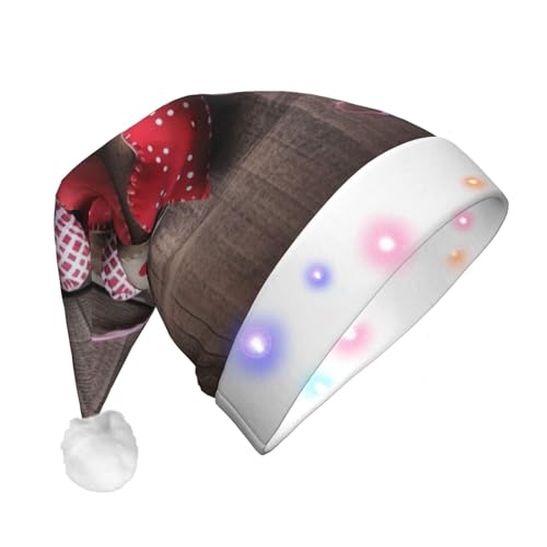 OUSIKA Valentinstags-Herz-Weihnachtsmannmütze, lustige Plüsch-Weihnachtsmütze mit bunten LED-Lichtern, für Erwachsene, leuchtende Hüte für Neujahr, festliche Partyzubehör von OUSIKA
