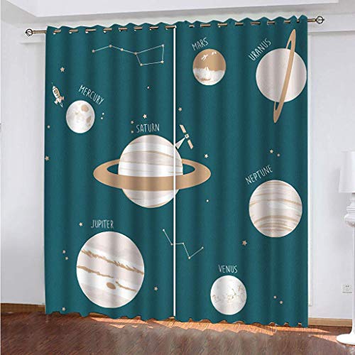 OUSIKA Vorhang Dekorative Für Schlafzimmer Wohnzimme 250x200Cm Drucken Modernes Kunstmuster Gedruckt 3D Kreatives Sonnensystem Bedruckte Vorhänge Für Kinderzimmer Thermo-Isoliert Set Mit 2 Bahnen von OUSIKA