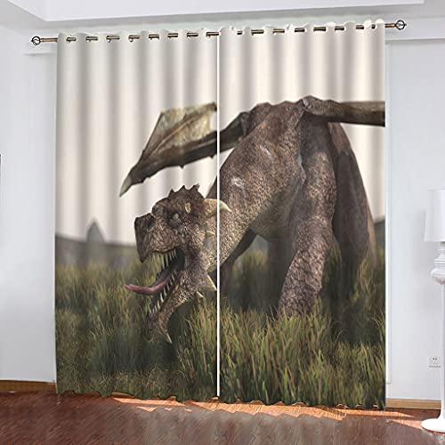 OUSIKA Vorhang Dekorative Für Schlafzimmer Wohnzimme 250x200Cm Drucken Modernes Kunstmuster Gedruckt 3D Reisfeld-Tier Pterosaurier Bedruckte Vorhänge Für Kinderzimmer Thermo-Isoliert Set Mit 2 Bahnen von OUSIKA