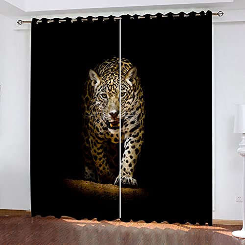 OUSIKA Vorhang Dekorative Für Schlafzimmer Wohnzimme 250x200Cm Drucken Modernes Kunstmuster Gedruckt 3D Tier Leopard Laufen Bedruckte Vorhänge Für Kinderzimmer Thermo-Isoliert Set Mit 2 Bahnen von OUSIKA