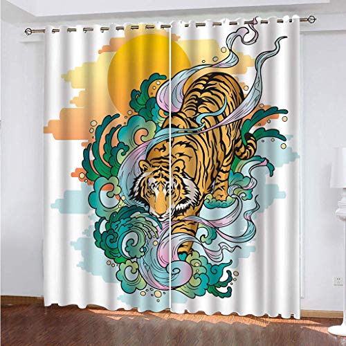 OUSIKA Vorhang Dekorative Für Schlafzimmer Wohnzimme 250x200Cm Drucken Modernes Kunstmuster Gedruckt 3D Tier Tiger Totem Bedruckte Vorhänge Für Kinderzimmer Thermo-Isoliert Set Mit 2 Bahnen von OUSIKA