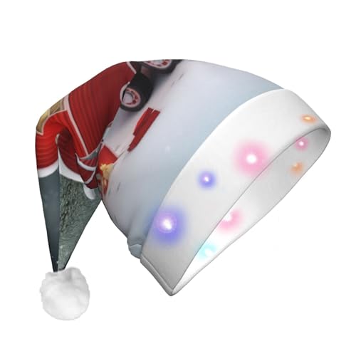 OUSIKA Weihnachtsmütze mit roten Campern, lustige Plüsch-Weihnachtsmütze mit bunten LED-Lichtern, für Erwachsene, leuchtende Hüte für Neujahr, festliche Partyzubehör von OUSIKA