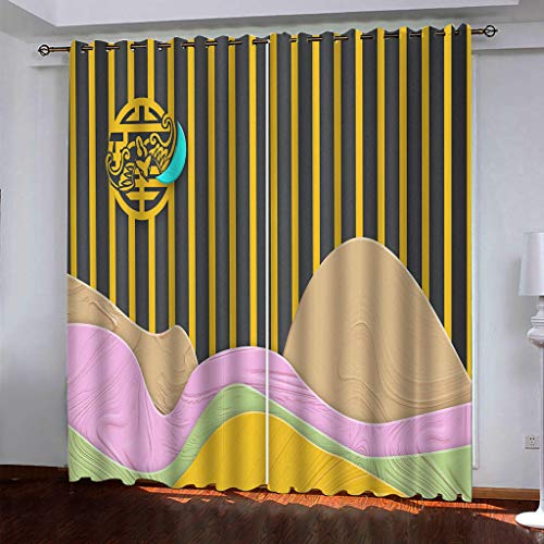 Schlafzimmer Vorhang 3D Kreativer Streifendruck Mit Bergen Mädchen Polyester 2 Stück Ösenvorhang Blickdicht 264x214Cm Gardinen Druck Verdunkelung Vorhänge Für Kinderzimmer Wohnzimmer Fenster Thermov von OUSIKA