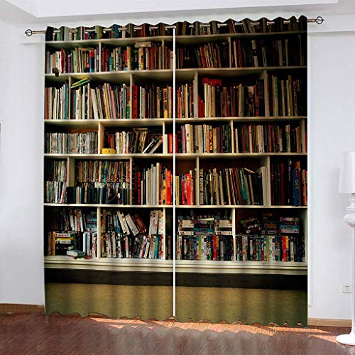 Thermovorhang Fensterdekoration 3D Kreatives Bücherregalmuster Must Vorhang Blickdicht Gardinen Kinderzimmer 280x160Cm Schlafzimmer Verdunkelungsvorhang Vorhänge Wohnzimmer Muster Ösen 2Er Set von OUSIKA