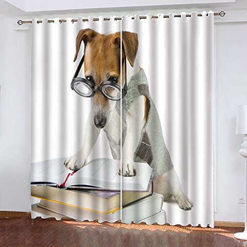 Thermovorhang Fensterdekoration 3D Tier Hund Buchdruck Must Vorhang Blickdicht Gardinen Kinderzimmer 280x160Cm Schlafzimmer Verdunkelungsvorhang Vorhänge Wohnzimmer Muster Ösen 2Er Set von OUSIKA
