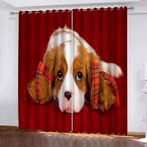 Thermovorhang Fensterdekoration 3D Tier Hund Roter Hintergrund Must Vorhang Blickdicht Gardinen Kinderzimmer 280x160Cm Schlafzimmer Verdunkelungsvorhang Vorhänge Wohnzimmer Muster Ösen 2Er Set von OUSIKA
