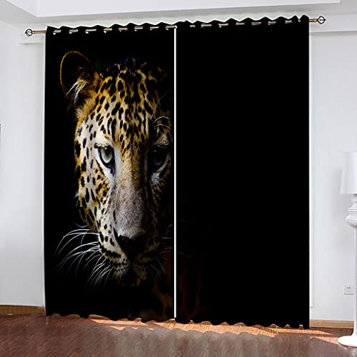 Thermovorhang Fensterdekoration 3D Tier Leopard Kopf Must Vorhang Blickdicht Gardinen Kinderzimmer 280x160Cm Schlafzimmer Verdunkelungsvorhang Vorhänge Wohnzimmer Muster Ösen 2Er Set von OUSIKA