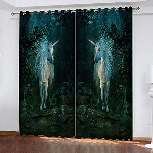 Thermovorhang Fensterdekoration 3D Tier Pferd Waldlandschaft Must Vorhang Blickdicht Gardinen Kinderzimmer 280x160Cm Schlafzimmer Verdunkelungsvorhang Vorhänge Wohnzimmer Muster Ösen 2Er Set von OUSIKA