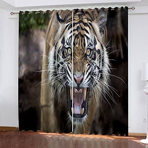 Thermovorhang Fensterdekoration 3D Tier Tiger Kreativ Must Vorhang Blickdicht Gardinen Kinderzimmer 280x160Cm Schlafzimmer Verdunkelungsvorhang Vorhänge Wohnzimmer Muster Ösen 2Er Set von OUSIKA