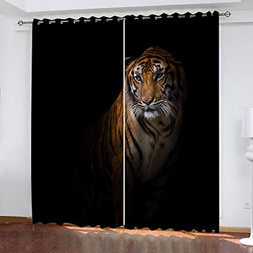 Thermovorhang Fensterdekoration 3D Tier Tiger Schwarzer Hintergrund Must Vorhang Blickdicht Gardinen Kinderzimmer 280x160Cm Schlafzimmer Verdunkelungsvorhang Vorhänge Wohnzimmer Muster Ösen 2Er Set von OUSIKA