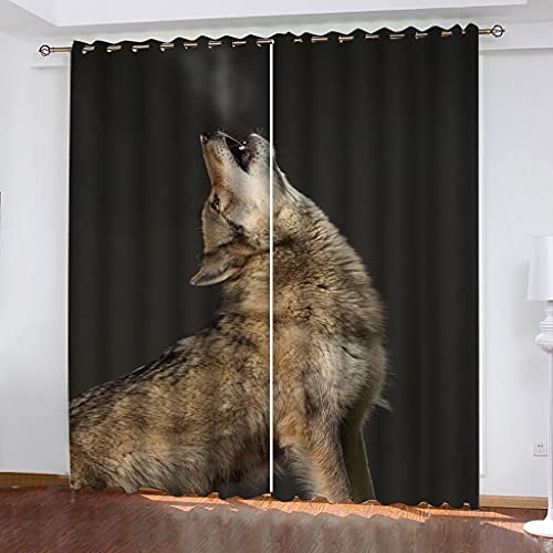Thermovorhang Fensterdekoration 3D Tier Wolf Brüllt Must Vorhang Blickdicht Gardinen Kinderzimmer 280x160Cm Schlafzimmer Verdunkelungsvorhang Vorhänge Wohnzimmer Muster Ösen 2Er Set von OUSIKA