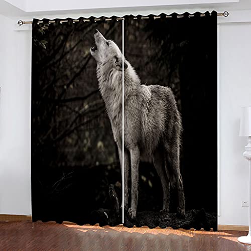 Thermovorhang Fensterdekoration 3D Tier Wolf Wald Nachtlandschaft Must Vorhang Blickdicht Gardinen Kinderzimmer 280x160Cm Schlafzimmer Verdunkelungsvorhang Vorhänge Wohnzimmer Muster Ösen 2Er Set von OUSIKA