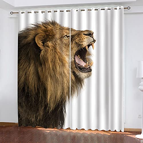 Vorhänge Wohnzimmer Blickdicht Gardinen 3D Brüllende Löwen Verdunkelungsvorhang Schlafzimmer Kinderzimmer Thermovorhang Fensterdekoration 200x200Cm Muster 2Set Für Jungs Jugendliche von OUSIKA