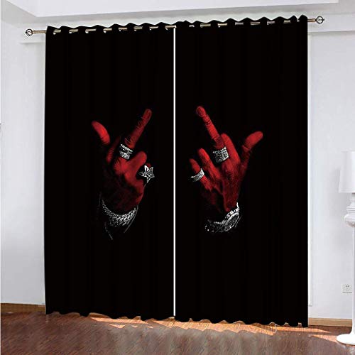 Vorhänge Wohnzimmer Blickdicht Gardinen 3D Kreative Gestenmuster Verdunkelungsvorhang Schlafzimmer Kinderzimmer Thermovorhang Fensterdekoration 200x200Cm Muster 2Set Für Jungs Jugendliche von OUSIKA