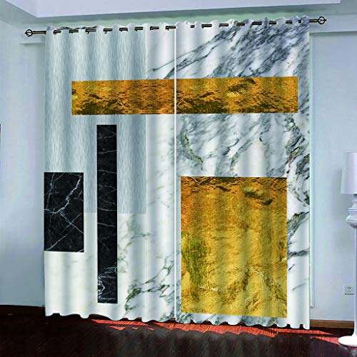 Vorhänge Wohnzimmer Blickdicht Gardinen 3D Marmor Goldmuster Verdunkelungsvorhang Schlafzimmer Kinderzimmer Thermovorhang Fensterdekoration 200x200Cm Muster 2Set Für Jungs Jugendliche von OUSIKA
