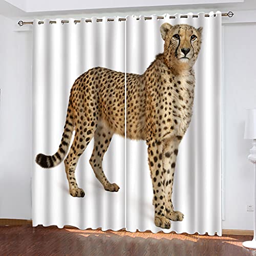 Vorhänge Wohnzimmer Blickdicht Gardinen 3D Tier Leopard Druck Verdunkelungsvorhang Schlafzimmer Kinderzimmer Thermovorhang Fensterdekoration 200x200Cm Muster 2Set Für Jungs Jugendliche von OUSIKA