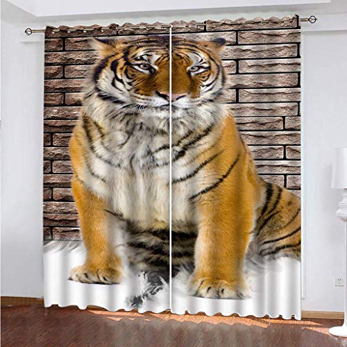 Vorhänge Wohnzimmer Blickdicht Gardinen 3D Tier Tiger Druck Verdunkelungsvorhang Schlafzimmer Kinderzimmer Thermovorhang Fensterdekoration 200x200Cm Muster 2Set Für Jungs Jugendliche von OUSIKA