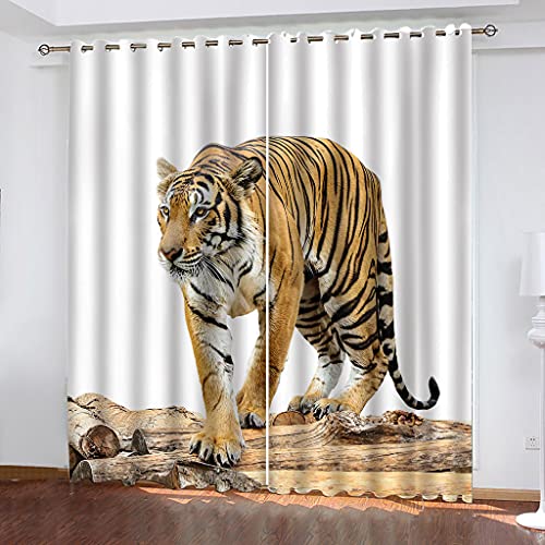 Vorhänge Wohnzimmer Blickdicht Gardinen 3D Tier Tiger Muster Verdunkelungsvorhang Schlafzimmer Kinderzimmer Thermovorhang Fensterdekoration 200x200Cm Muster 2Set Für Jungs Jugendliche von OUSIKA