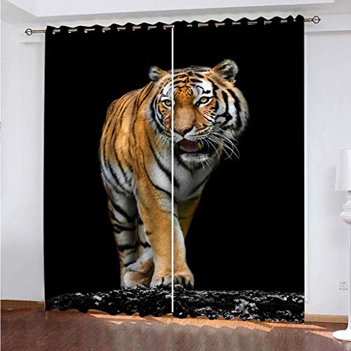 Vorhänge Wohnzimmer Blickdicht Gardinen 3D Tier Tiger Verdunkelungsvorhang Schlafzimmer Kinderzimmer Thermovorhang Fensterdekoration 200x200Cm Muster 2Set Für Jungs Jugendliche von OUSIKA
