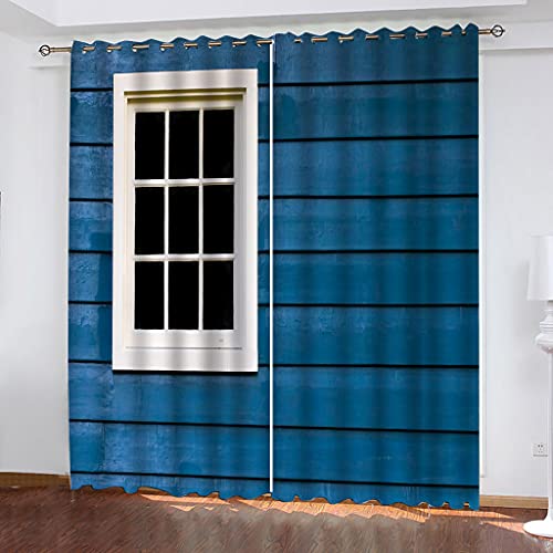 Vorhang Blickdicht Mit Ösen Kreative Blaue Holzfenster 3D Muster Verdunklungsvorhänge 2 Stück Isolierung Kinder Wärmedämmende Und Geräuschreduzierende 140x160Cm Für Wohnzimmer Schlafzimmer von OUSIKA